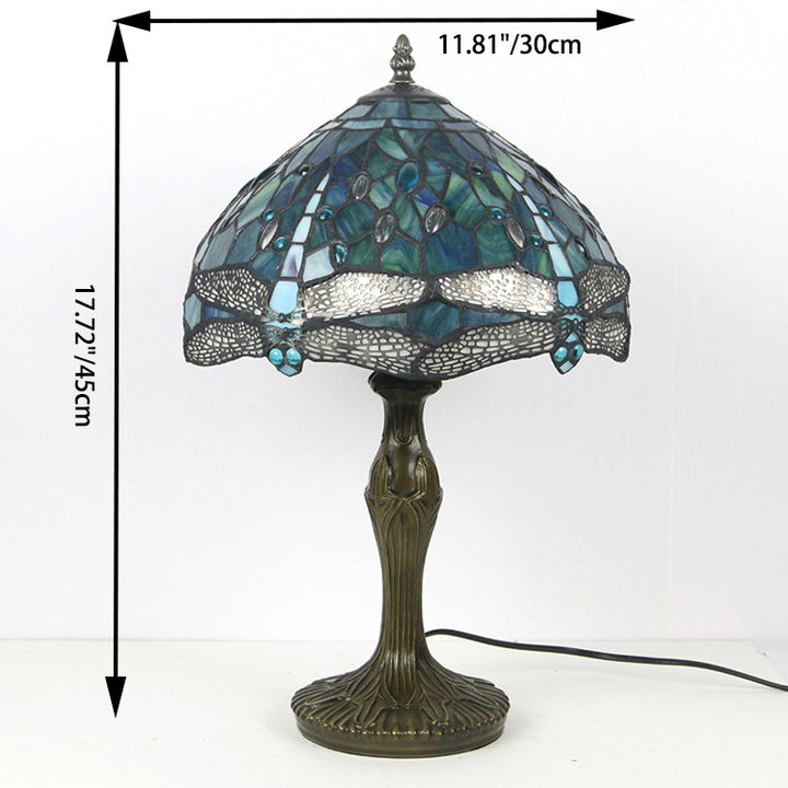 Lampe de table 1 lumière en verre teinté en alliage traditionnel Tiffany Round Flower pour salon 