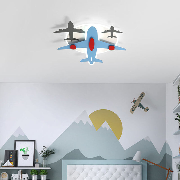Contemporary Creative Aircraft Shape Iron Acrylic Aluminum LED Cartoon Kids Flush Mount Ceiling Light