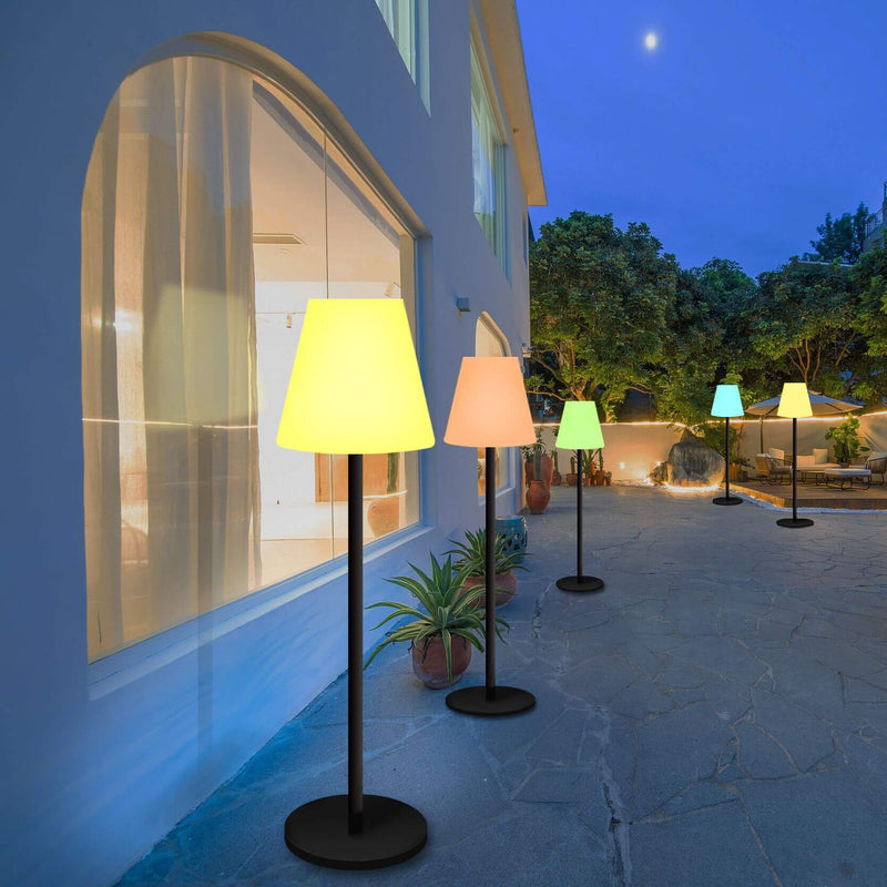 Outdoor Minimalist PE Cone Shade Long Pole LED Landscape Standing Floor Lamp