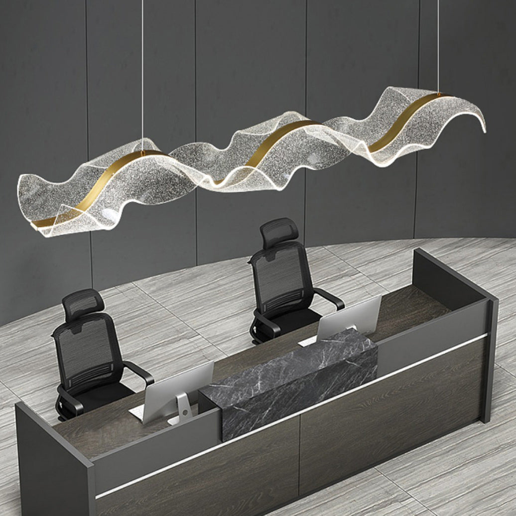 Lustre moderne en acrylique à LED pour salle à manger avec ruban en forme de vague et rectangle créatif contemporain 