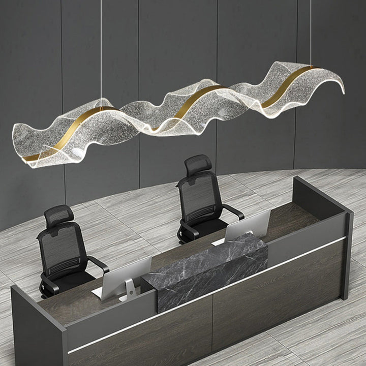 Lustre moderne en acrylique à LED pour salle à manger avec ruban en forme de vague et rectangle créatif contemporain 