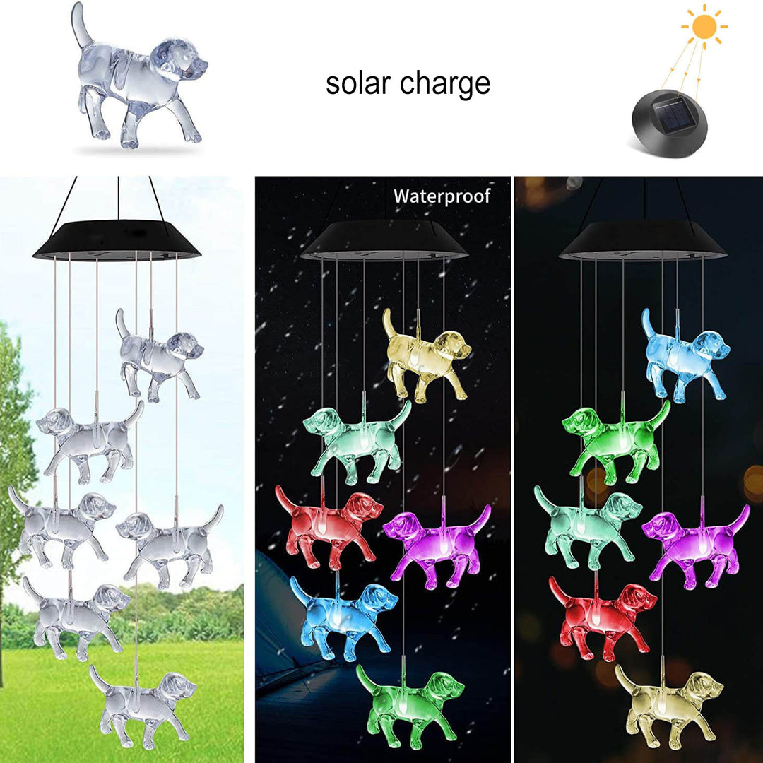Moderne dekorative Solar bunte Windspiel Welpe ABS Kunststoff LED Außen Landschaftsbeleuchtung 