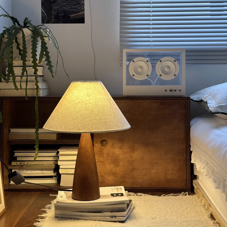 Lámpara de mesa de 1 luz de madera maciza contemporánea retro con tela de PVC para dormitorio 