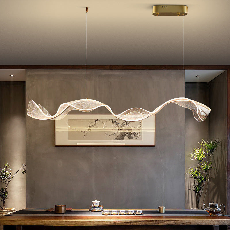 Lustre moderne en acrylique à LED pour salle à manger avec ruban en forme de vague et rectangle créatif contemporain 