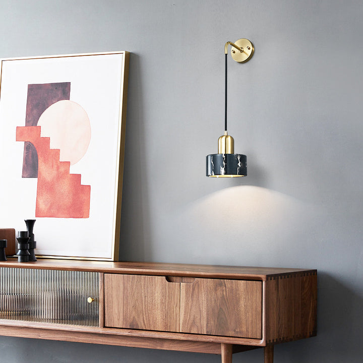 Lámpara Aplique de Pared de 1 Luz de Hierro y Mármol Cilíndrico Moderno Minimalista para Dormitorio 