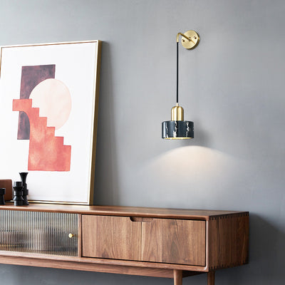Modern Minimalist Cylinder Iron Marble 1-Light Wall Sconce Lamp For Bedroom