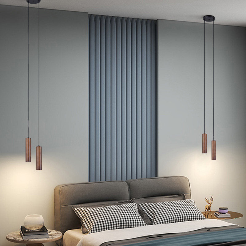 Moderne minimalistische LED-Pendelleuchte aus Eichenholz in Zylinderform für Wohnzimmer &amp; Schlafzimmer 