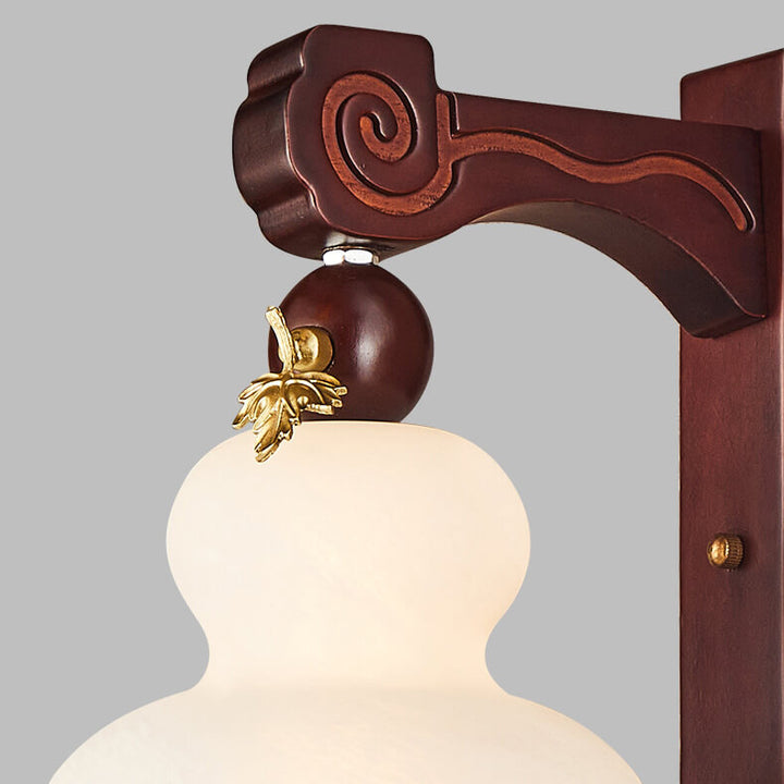 Moderne chinesische Eiche Element Kürbisform LED Wandleuchte 