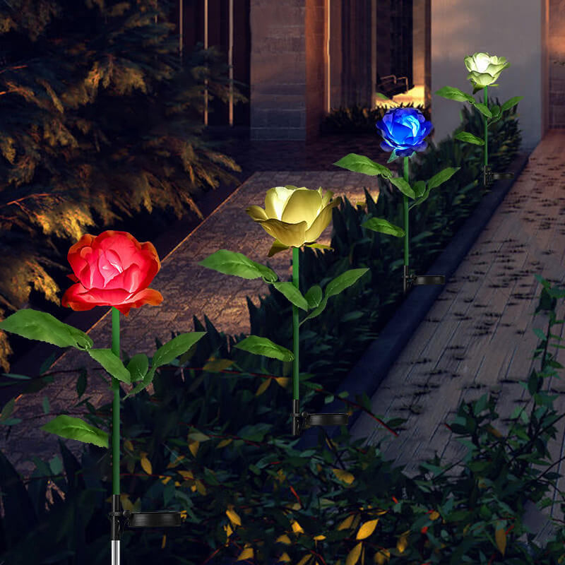 Luz Solar Moderna de Jardín Rosa LED con Enchufe de Tierra para Exteriores 