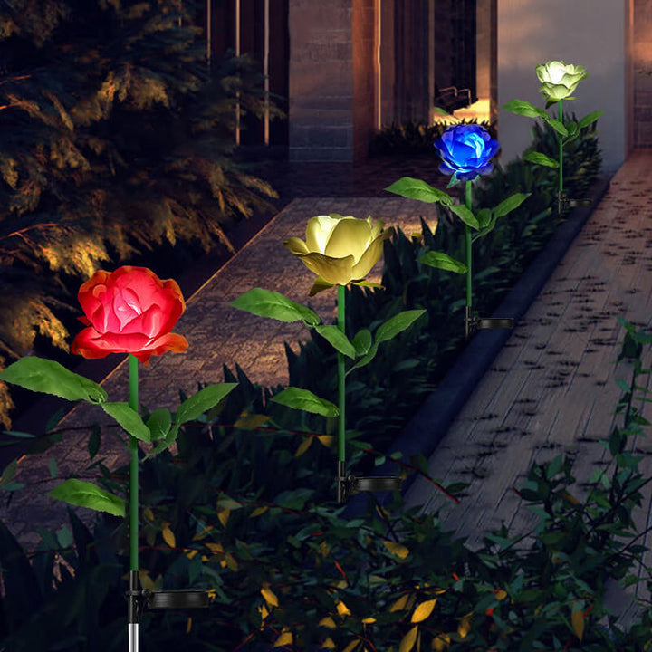 Luz Solar Moderna de Jardín Rosa LED con Enchufe de Tierra para Exteriores 