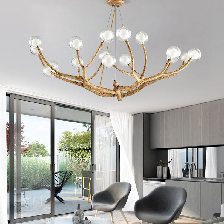 Contemporary Creative Ball-in-Ball Tree Branch Hardware Glass 8/12/16/20-Light Chandelier For Living Room
