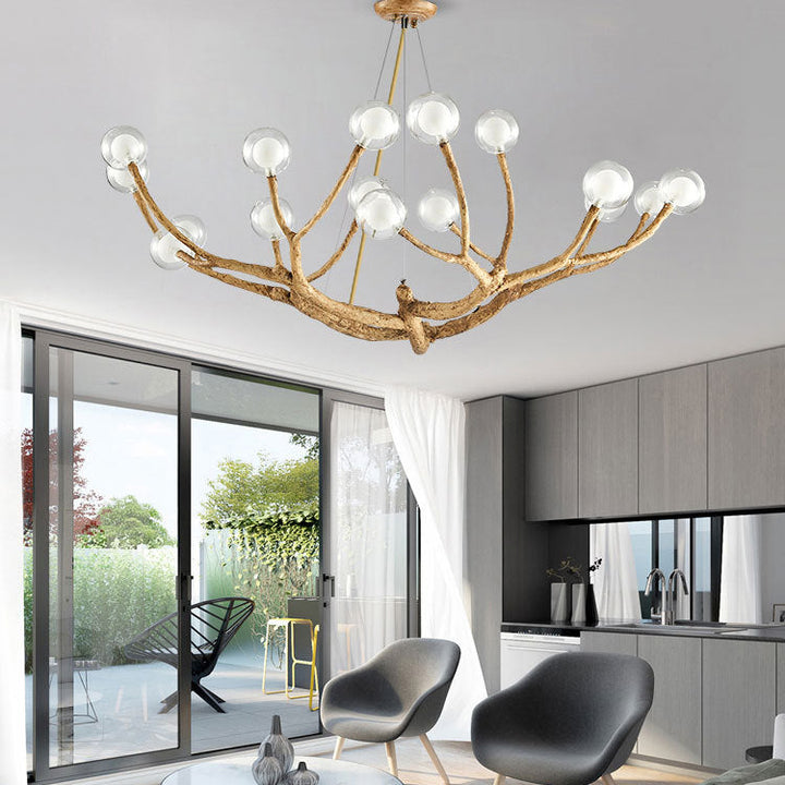 Contemporary Creative Ball-in-Ball Tree Branch Hardware Glass 8/12/16/20-Light Chandelier For Living Room