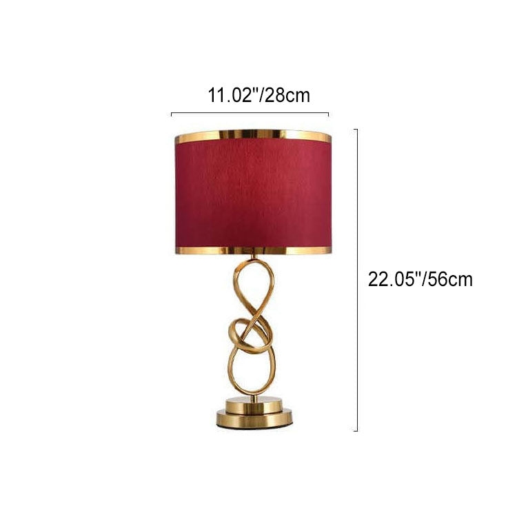 Modern Luxury Red Fabric Iron Knot Ring 1-Light Table Lamp For Bedroom