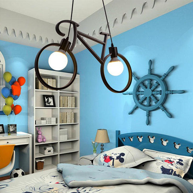 Contemporary Creative Bicycle Iron 2-Light Chandelier For Living Room