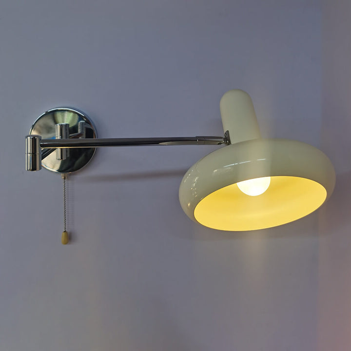 Bras oscillant rond rétractable en fer blanc crème nordique 1-lumière applique murale 