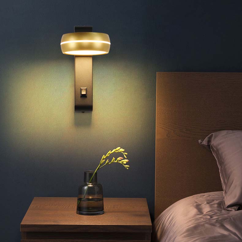 Lámpara Aplique de Pared LED PS de Aluminio y Hierro Rectangular Redonda Minimalista Moderna para Dormitorio 