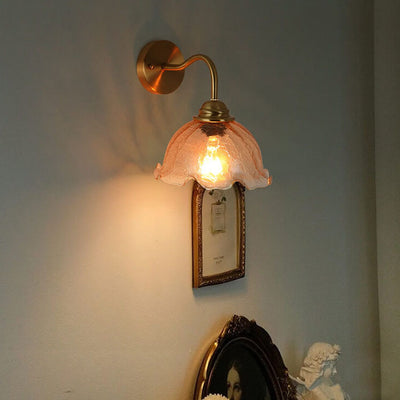 Modern Creative Flower Glass Copper 1-Light Wall Sconce Lamp