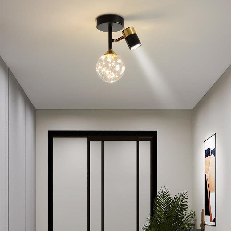 Zeitgenössische nordische Hardware Glas Zylindrische Kugel 1/2/3-Licht Semi-Flush Deckenleuchte für den Eingangsbereich 