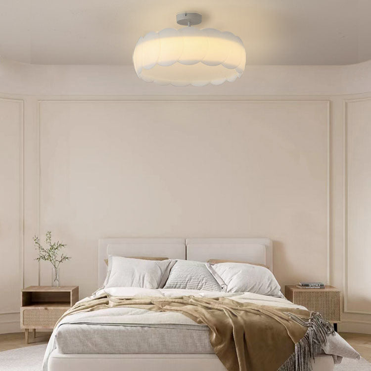 Modern Minimalist Round Flower Hardware PE LED Semi-Flush Mount Ceiling Light For Bedroom