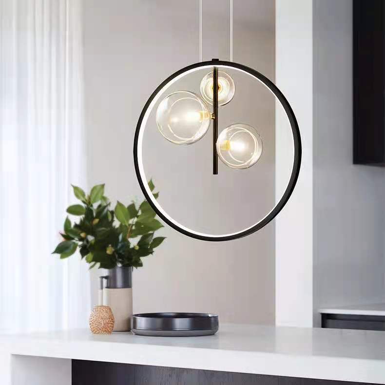 Lustre Suspendu Moderne Minimaliste Cercle Orbe Fer Verre 1/3/5 Lumière Pour Salon 