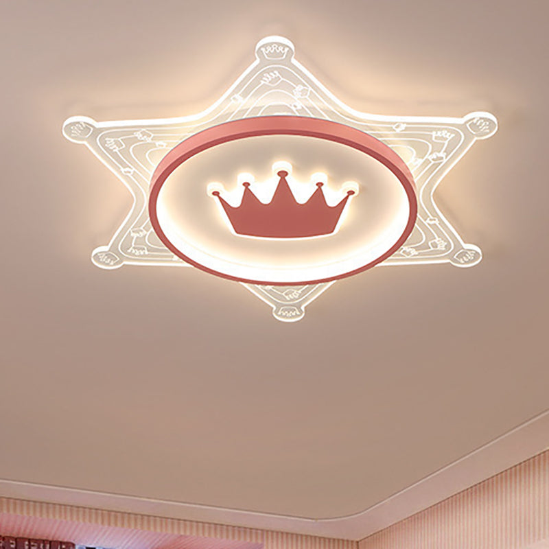 Moderne Art Deco Crown Runde Pentagon Acryl Eisen LED Unterputz Deckenleuchte für Wohnzimmer 