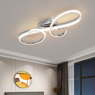Moderne minimalistische gebogene Linie Eisen Aluminium Silikon LED Halbbündige Deckenleuchte für Wohnzimmer 