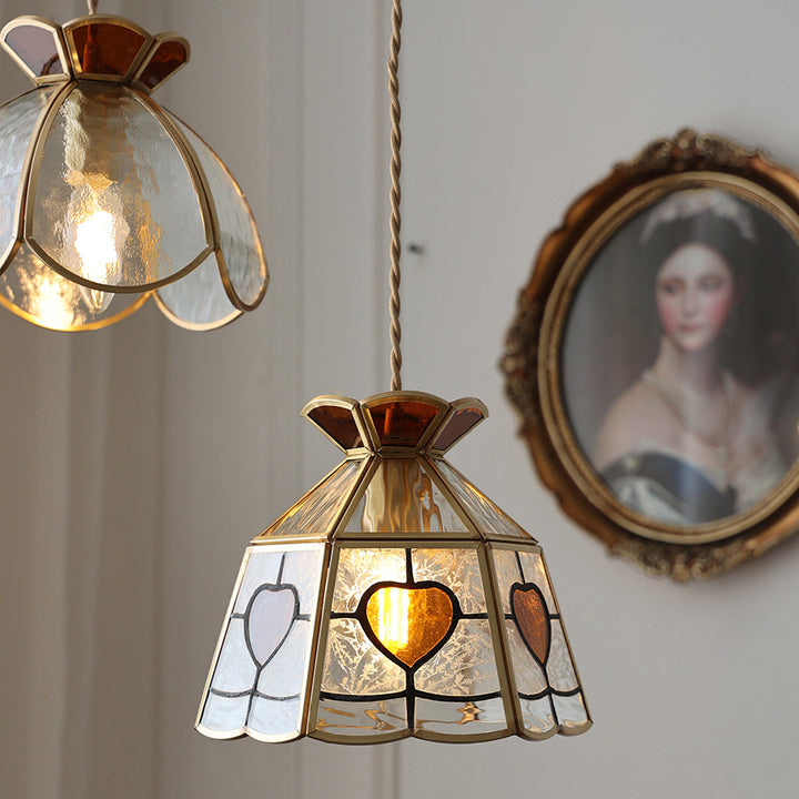 Lustre Suspendu à 1 Lumière en Verre Cuivre avec Couronne Cœur Vintage Traditionnelle pour Chambre 