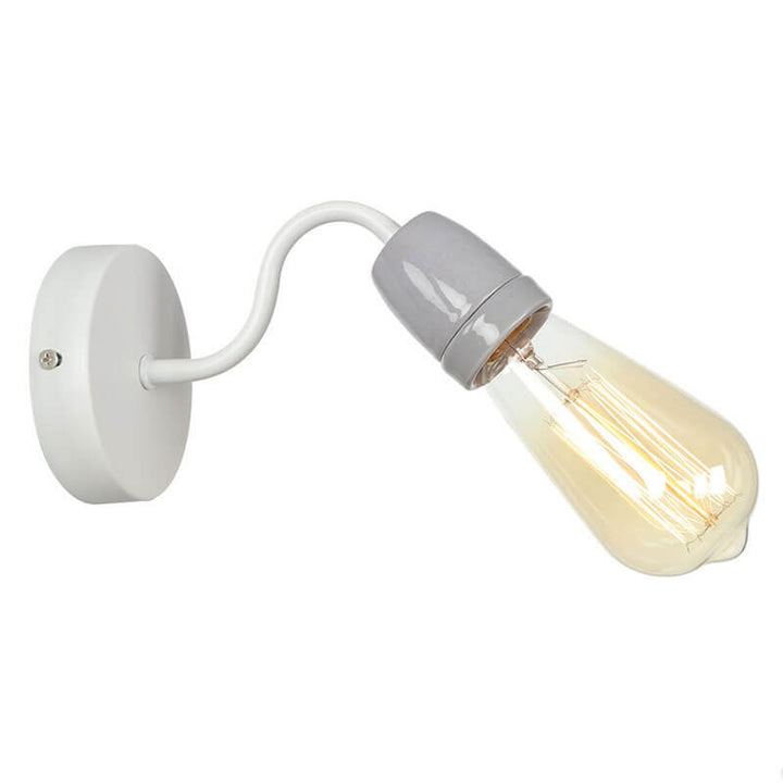 Contemporary Nordic Ceramic Iron Head Exposed Bulb 1-Light Wall Sconce Lamp For Living Room &amp; Bedroom