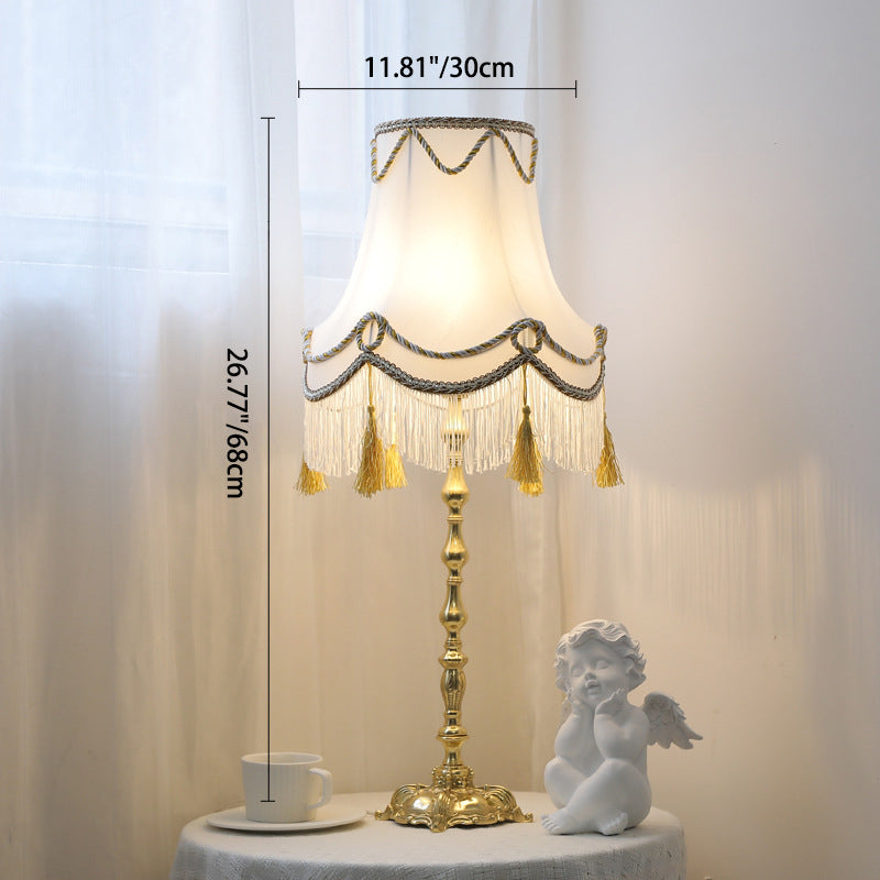 Lámpara de mesa de 1 luz de tela de latón redonda tradicional francesa para dormitorio 