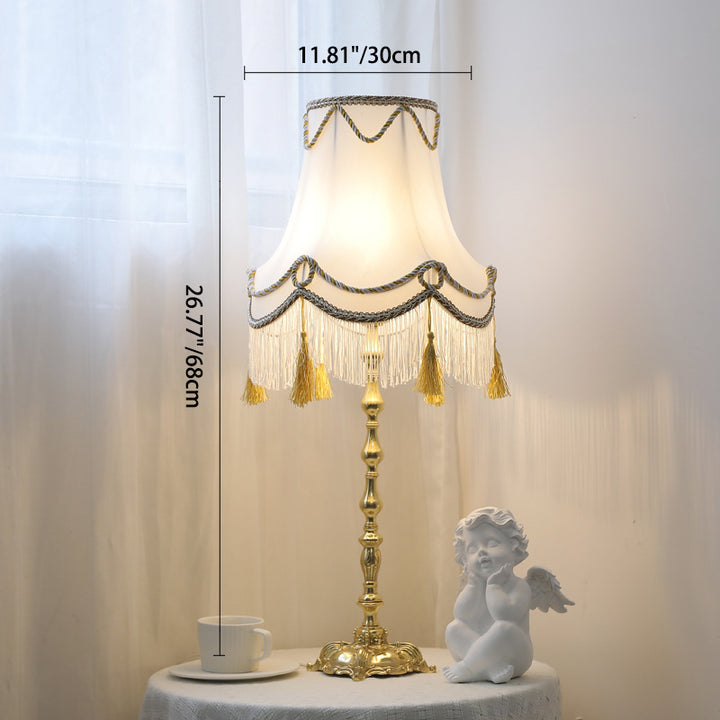 Lámpara de mesa de 1 luz de tela de latón redonda tradicional francesa para dormitorio 