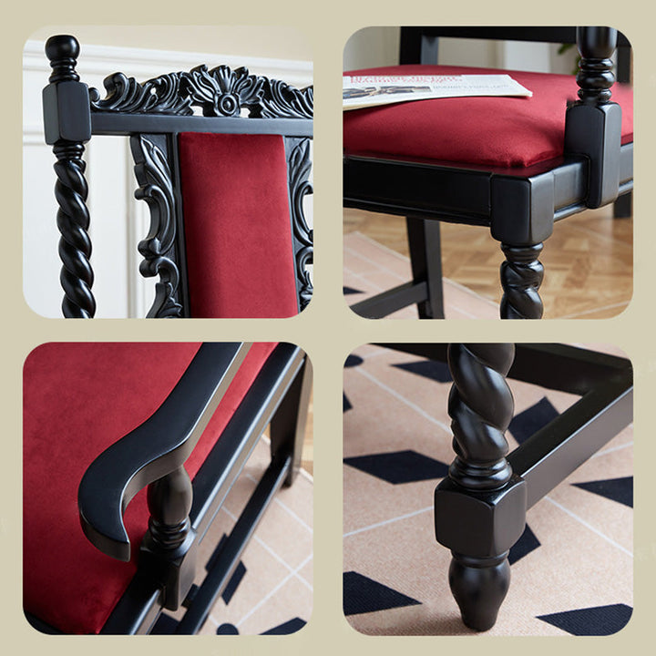 Chaise de salle à manger avec dossier carré en bois traditionnel vintage à cadre incurvé 