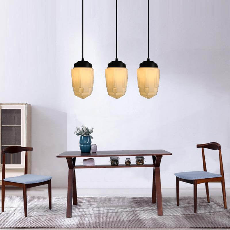 Traditional European White Hardware Glass Geometric Jar 1-Light Pendant Light For Living Room
