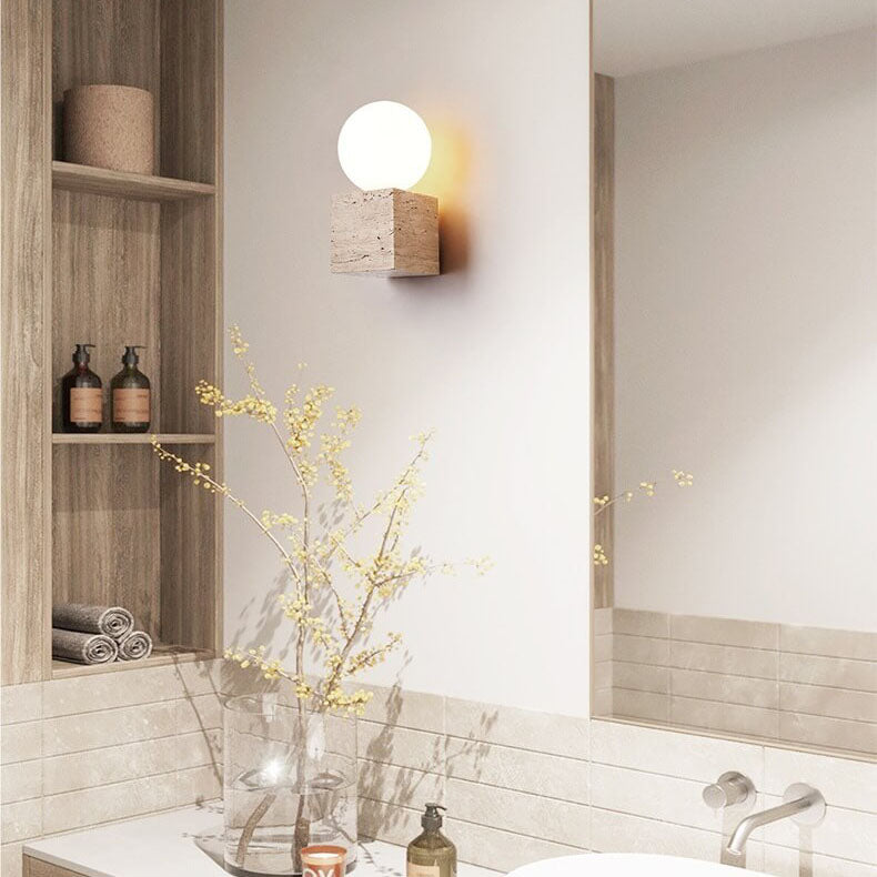 Moderne minimalistische runde Kugel quadratischer Stein Glas 1-Licht Wandleuchte Lampe 