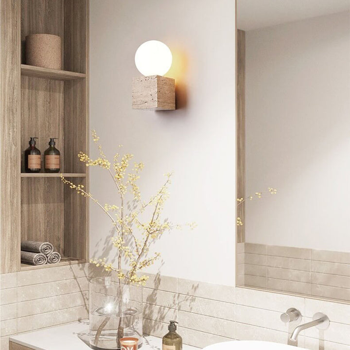 Moderne minimalistische runde Kugel quadratischer Stein Glas 1-Licht Wandleuchte Lampe 