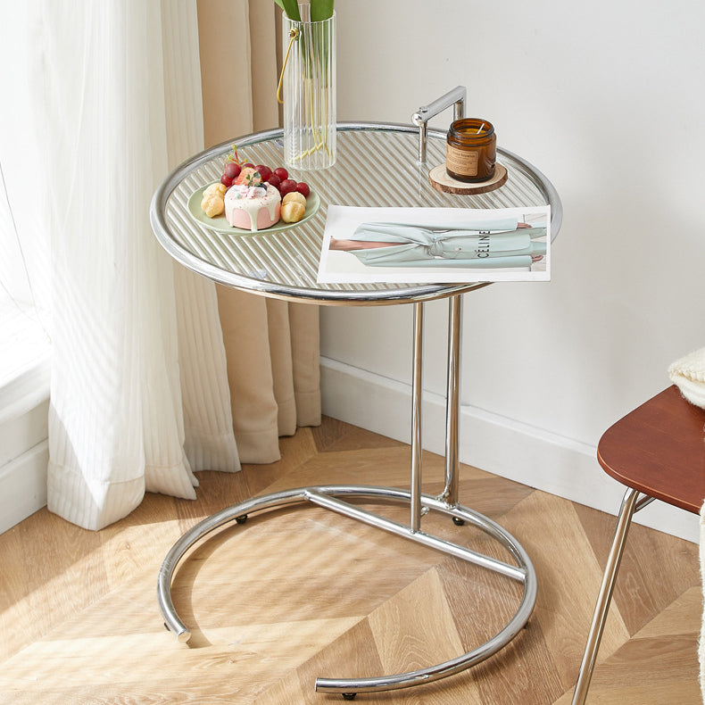 Moderner minimalistischer runder Glastisch aus Edelstahl für das Wohnzimmer 