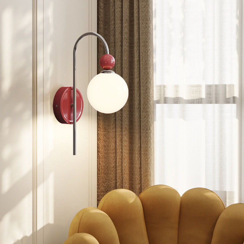 Traditional French Flower Round Ball Iron Glass 1-Light Wall Sconce Lamp For Bedroom