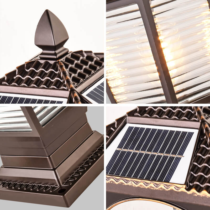 Outdoor chinesische Solar Kaffee Gold Quadrat Säule 1-Licht wasserdichte Landschaftsbeleuchtung 