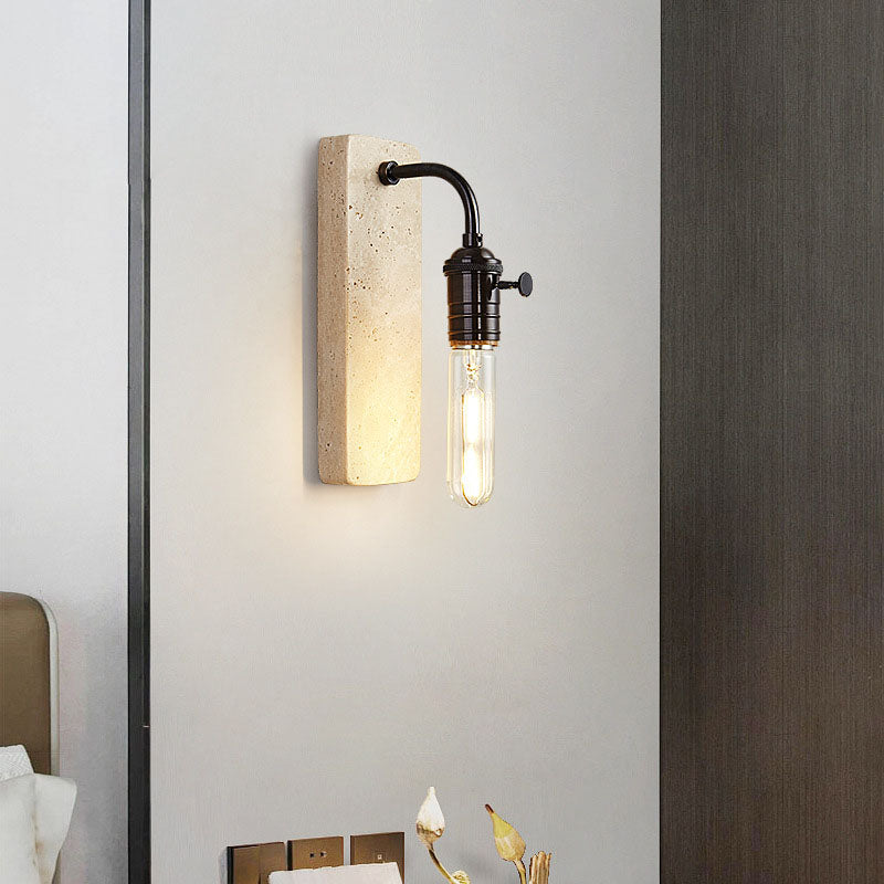 Lámpara de aplique de pared redonda de 1 luz de latón travertino retro contemporáneo para dormitorio 
