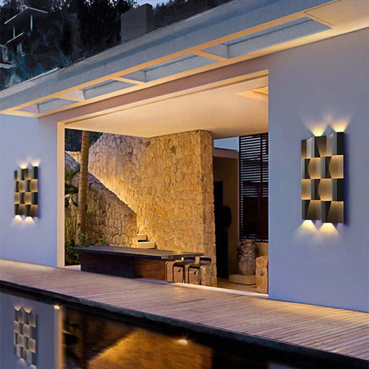 Lámpara de apliqué de pared LED rectangular de acero inoxidable, retro contemporánea e impermeable, para patio exterior 