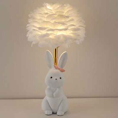 Modern Art Deco Rabbit Feather Orb Metal Goose Feather Glass 1-Light Table Lamp For Bedroom