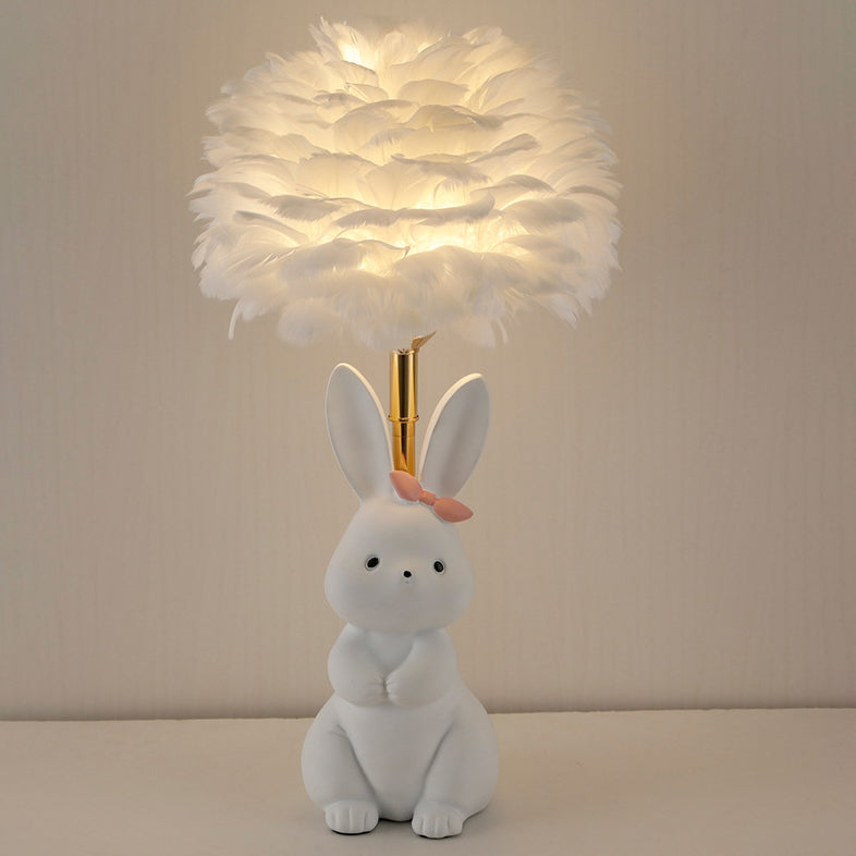 Modern Art Deco Rabbit Feather Orb Metal Goose Feather Glass 1-Light Table Lamp For Bedroom