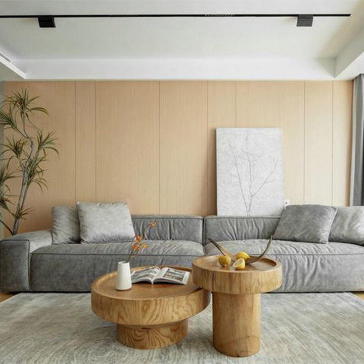 Traditioneller runder Couchtisch aus Kiefernholz im japanischen Stil mit 1 Ablage für das Wohnzimmer 