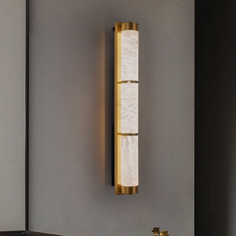 Modern Light Luxury Full Copper Marble Column LED Wall Sconce Lamp