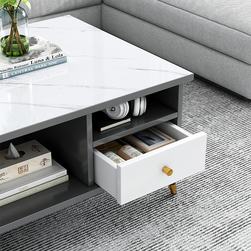Mesa de café rectangular nórdica contemporánea de MDF y hierro con 1/2 cajón para sala de estar 