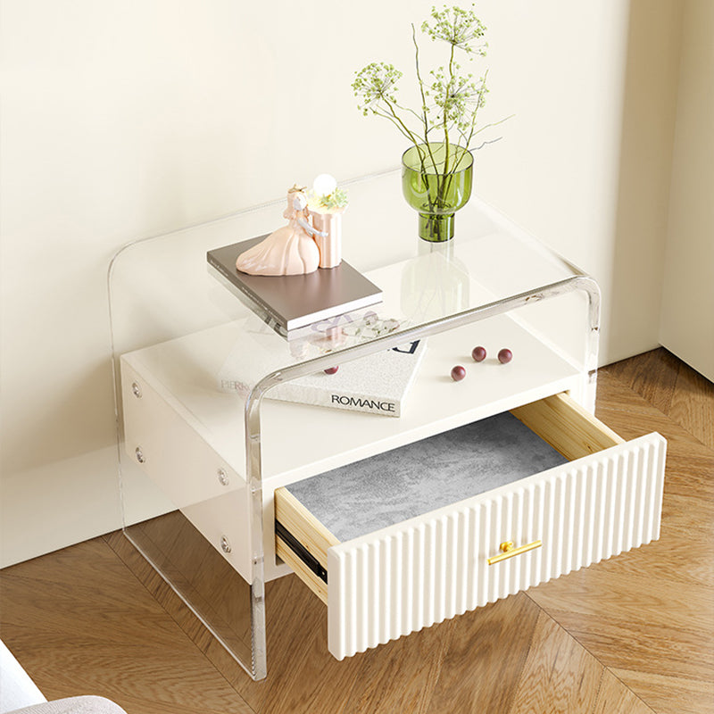 Table de chevet moderne de luxe rectangulaire en acrylique verre trempé bois massif 1 tiroir pour chambre 