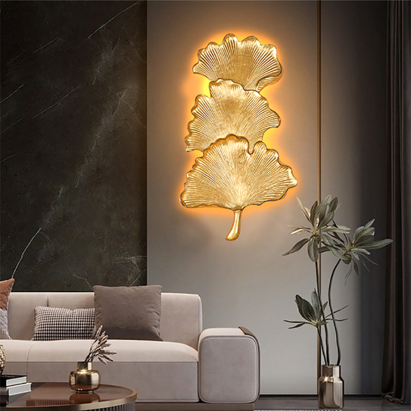 Applique murale LED en résine à feuille de ginkgo nordique contemporaine pour salon 