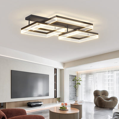 Moderne minimalistische Aluminium Eisen Acryl quadratische rechteckige LED Unterputz Deckenleuchte für Wohnzimmer 
