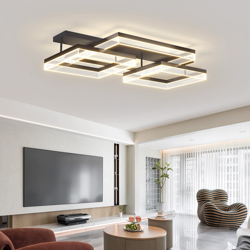 Moderne minimalistische Aluminium Eisen Acryl quadratische rechteckige LED Unterputz Deckenleuchte für Wohnzimmer 