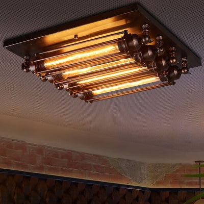 Luz de techo empotrada de 4 luces con tira de vidrio de hierro industrial nostálgico 