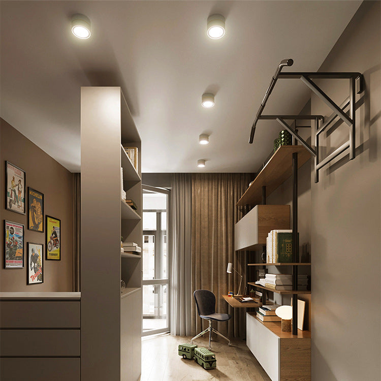 Modern Minimalist Cylinder Adjustable Angle Aluminum LED Flush Mount Ceiling Light For Living Room